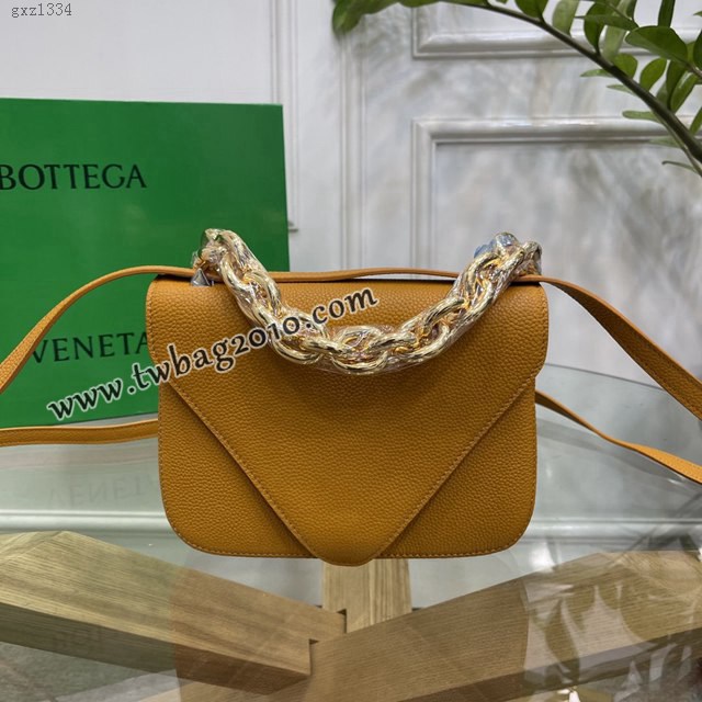 Bottega veneta高端女包 KF0021 寶緹嘉金棕色荔枝紋肩背女包 BV2021新款V字蓋頭鏈條女包  gxz1334