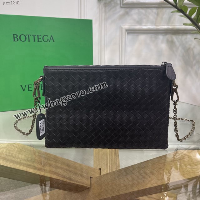 Bottega veneta高端女包 98036黑色 寶緹嘉薄款鏈條包 BV經典款胎牛皮手工編織鏈條女包  gxz1342