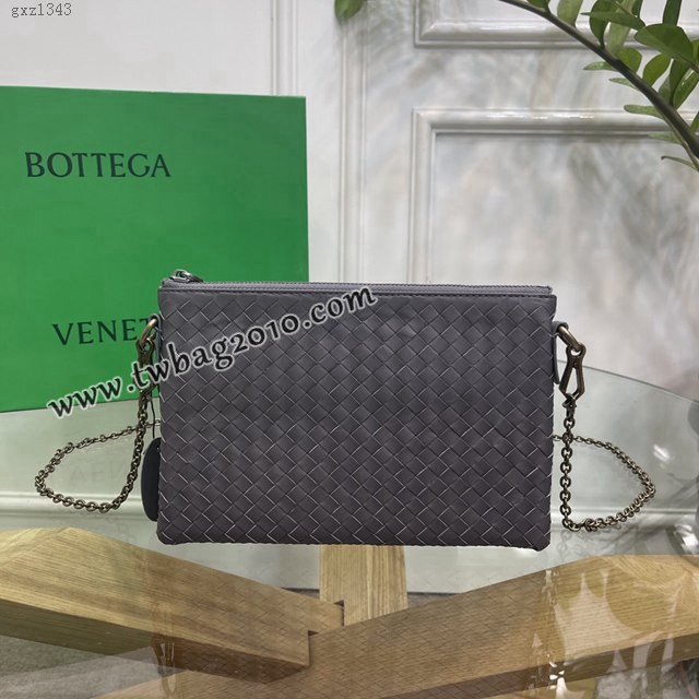 Bottega veneta高端女包 98036灰色 寶緹嘉薄款鏈條包 BV經典款胎牛皮手工編織鏈條女包  gxz1343