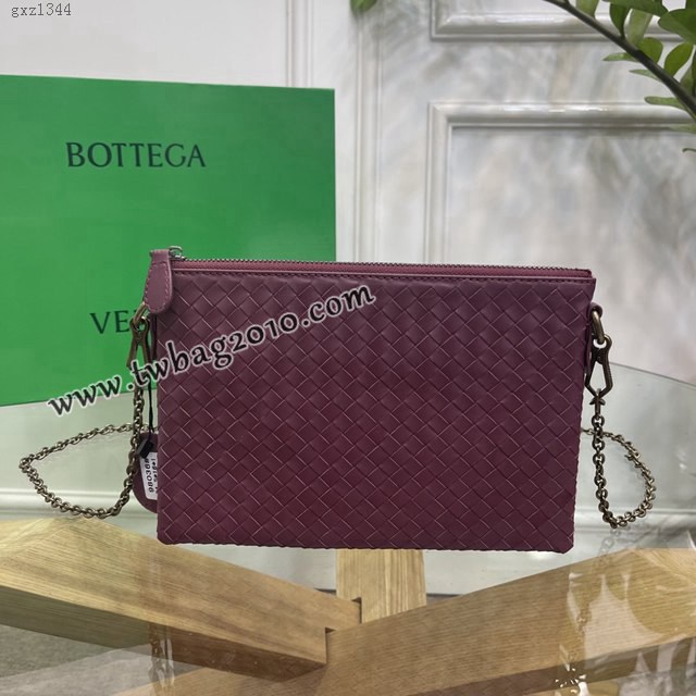 Bottega veneta高端女包 98036酒紅色 寶緹嘉薄款鏈條包 BV經典款胎牛皮手工編織鏈條女包  gxz1344