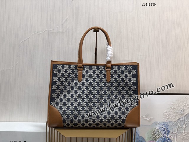 Celine專櫃2023新款手提托特包 賽琳CABAS TRIOMPHE TOTE牛仔刺繡橫款手袋 sldj2236