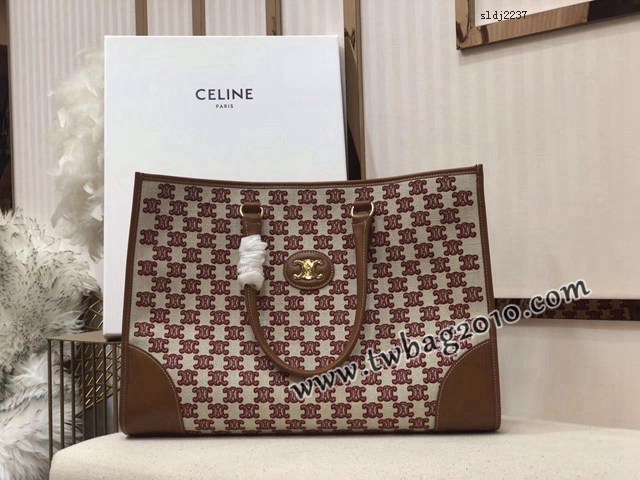 Celine專櫃2023新款手提托特包 賽琳CABAS TRIOMPHE TOTE牛仔刺繡橫款手袋 sldj2237