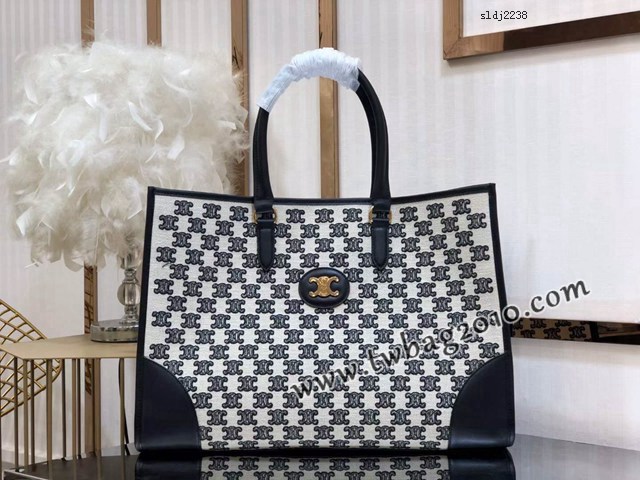 Celine專櫃2023新款手提托特包 賽琳CABAS TRIOMPHE TOTE牛仔刺繡橫款手袋 sldj2238
