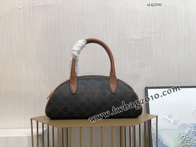 Celine專櫃2023新款老花半月手提女包 賽琳TECKEL中號標誌印花牛皮革手袋 sldj2242