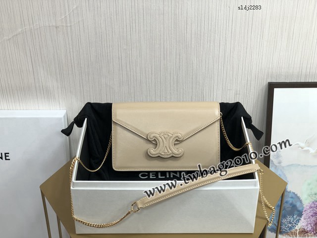 Celine專櫃2023新款CUIR TRIOMPHE斜挎女包 賽琳新品WOC鏈條皮革信封包 10J733 sldj2283