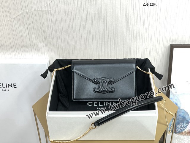Celine專櫃2023新款CUIR TRIOMPHE斜挎女包 賽琳新品WOC鏈條皮革信封包 10J733 sldj2284