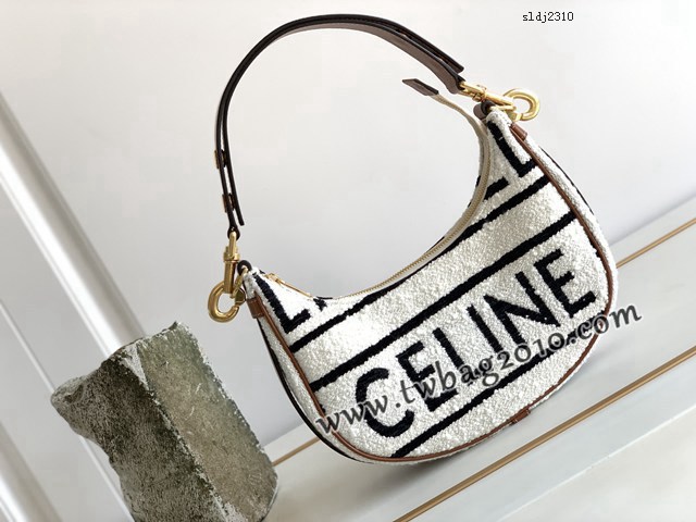Celine專櫃2023新款STRAP手袋新月包腋下包 賽琳黑白字母織物AVA手袋 sldj2310