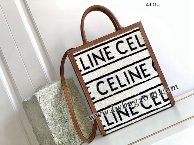 Celine專櫃2023新款通體印花織物牛皮革CABAS小號購物袋 賽琳黑白字母織物托特購物袋 sldj2311
