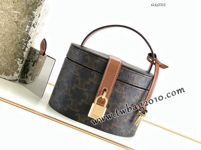 Celine專櫃2023新款復古老花Vanity case手提橢圓立體化妝盒 賽琳化妝包 sldj2312