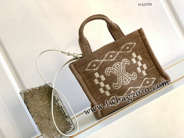 Celine專櫃2023新款CABAS THAIS小號TRIOMPHE織物牛皮革手袋 賽琳刺繡拼牛皮小托特包 sldj2339
