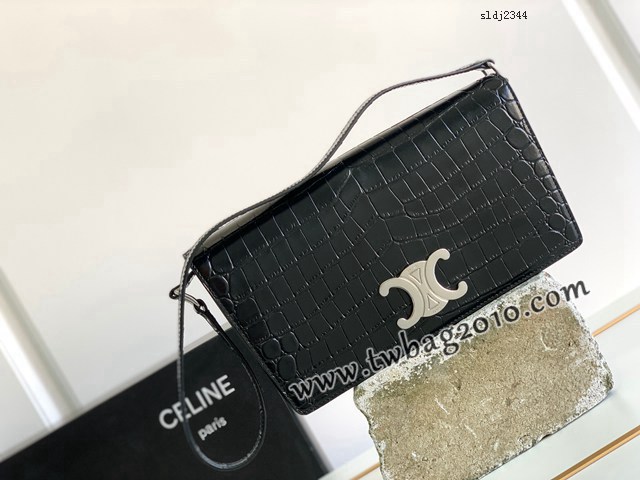 Celine專櫃2023新款TRAPEZE TRIOMPHE鱷魚紋牛皮革手袋 賽琳凱旋門腋下包 sldj2344