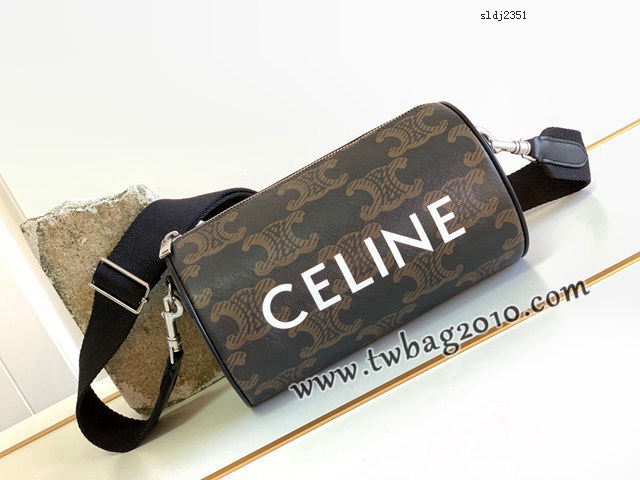 Celine專櫃2023新款經典老花斜挎肩背圓筒包 賽琳標誌印花圓筒包 sldj2351