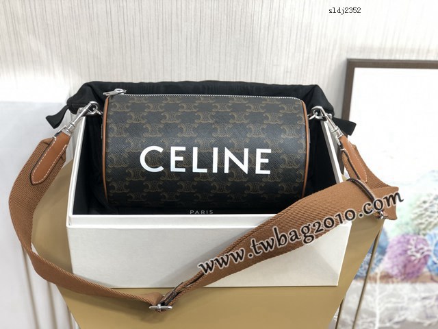 Celine專櫃2023新款經典老花斜挎肩背圓筒包 賽琳標誌印花圓筒包 sldj2352