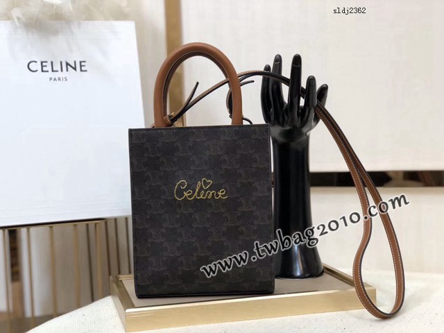 Celine專櫃2023春夏新色MiNi號豎款手袋 賽琳CABAS TRIOMPHE帆布迷你手提托特包 sldj2362