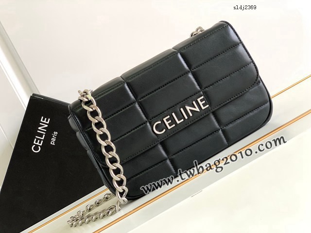 Celine專櫃2023新品絎縫鏈條羊皮斜挎包 賽琳MATELASSé MONOCHROME絎縫羊皮革鏈條肩背包 sldj2369