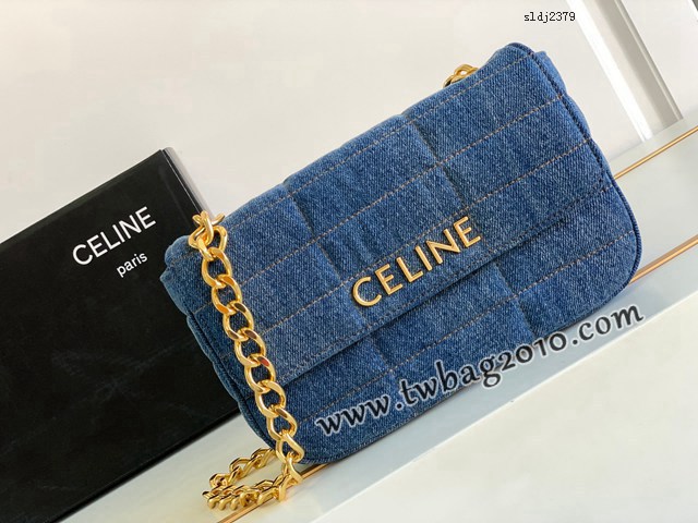 Celine專櫃2023新款絎縫牛仔布革鏈條肩背包 賽琳牛仔布絎縫斜挎女包 sldj2379