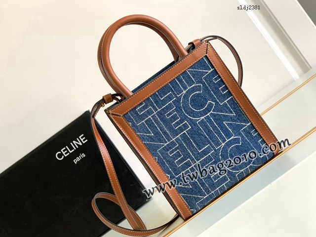 Celine專櫃2023新款牛仔布字母印花托特購物袋 賽琳帆布系列迷你托特 sldj2381