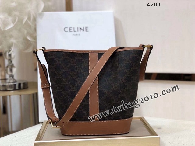 Celine專櫃2023新款TRIOMPHE標誌印花nano小號水桶包 191132 賽琳經典凱旋門肩背水桶包 sldj2388