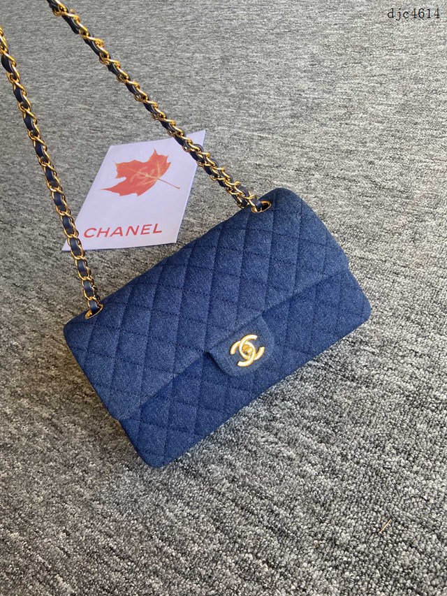 Chanel專櫃限量款Classic Flap Bag 01112布包 香奈兒CF單肩斜挎鏈條女包 djc4614