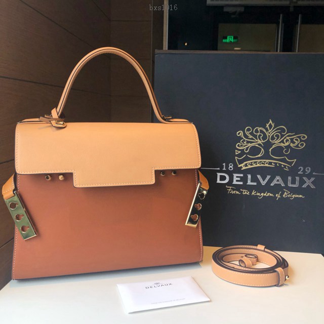Delvaux春夏專櫃限量版tempete系列白蘭地拼色焦糖手提包 德爾沃專櫃經典款顏色肩背女包 bxs1016