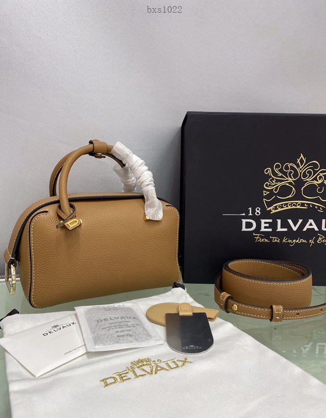 Delvaux經典款Cool Box荔枝紋手提女包 德爾沃專櫃22cm焦糖色肩背女包 bxs1022