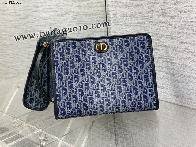 Dior专柜新款迪奥高仿原单Oblique丹宁蓝帆布手拿包男士手包 djfk1566