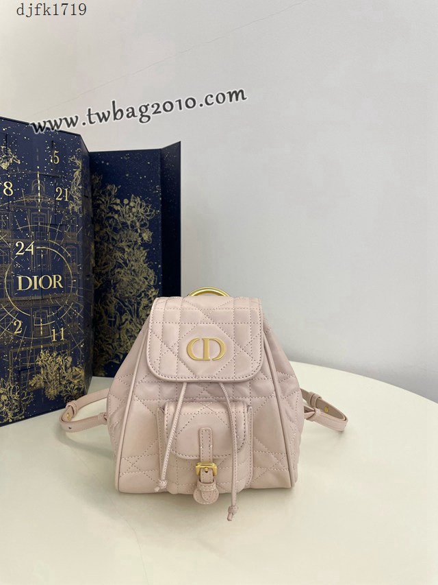 Dior专柜新款迪奥高仿原单粉色小号Caro秋冬系列双肩包 djfk1719