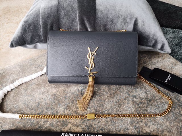 YSL专柜款女包 聖羅蘭經典款原廠皮KATE魚子醬鏈條包 YSL肩背斜挎包 354119  jjh1020