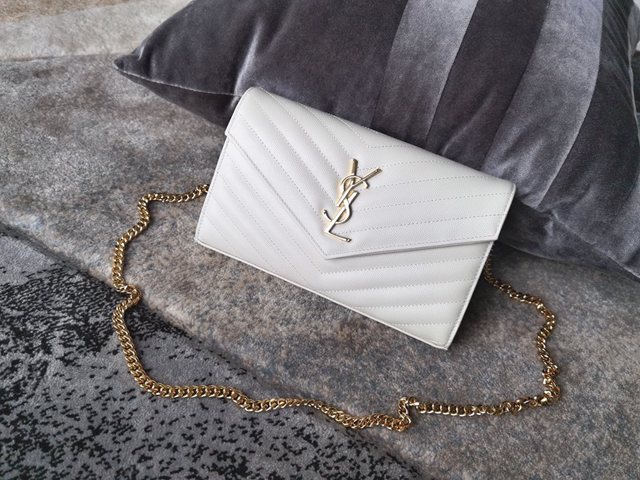 YSL专柜款女包 聖羅蘭經典款MONOGRAM魚子醬原廠皮信封包 YSL肩背斜挎包 377828  jjh1050