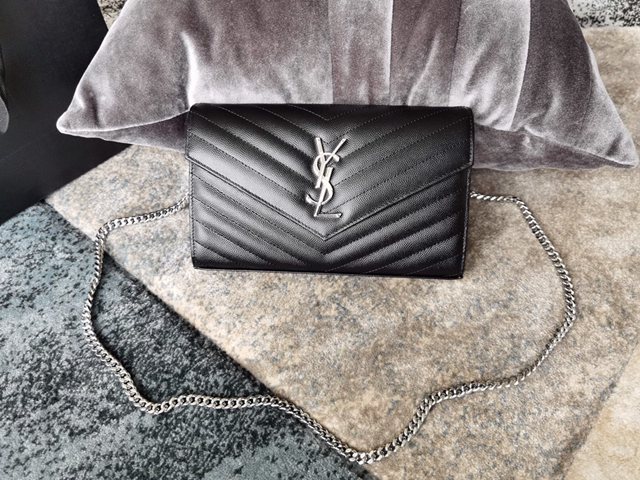 YSL专柜款女包 聖羅蘭經典款MONOGRAM魚子醬原廠皮信封包 YSL肩背斜挎包 377828  jjh1051