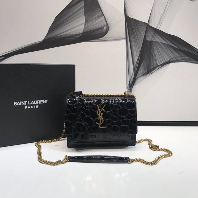 YSL专柜款女包 聖羅蘭經典款復古龜紋壓花鏈條包 YSL肩背斜挎包 441972  jjh1066