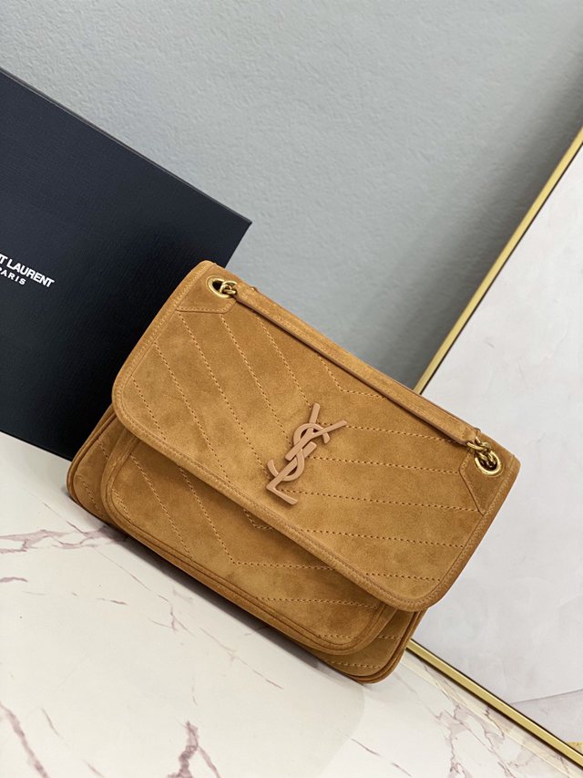 YSL专柜款女包 聖羅蘭經典款MONOGRAM翻蓋麂皮手袋 YSL肩背斜挎包 498894  jjh1071