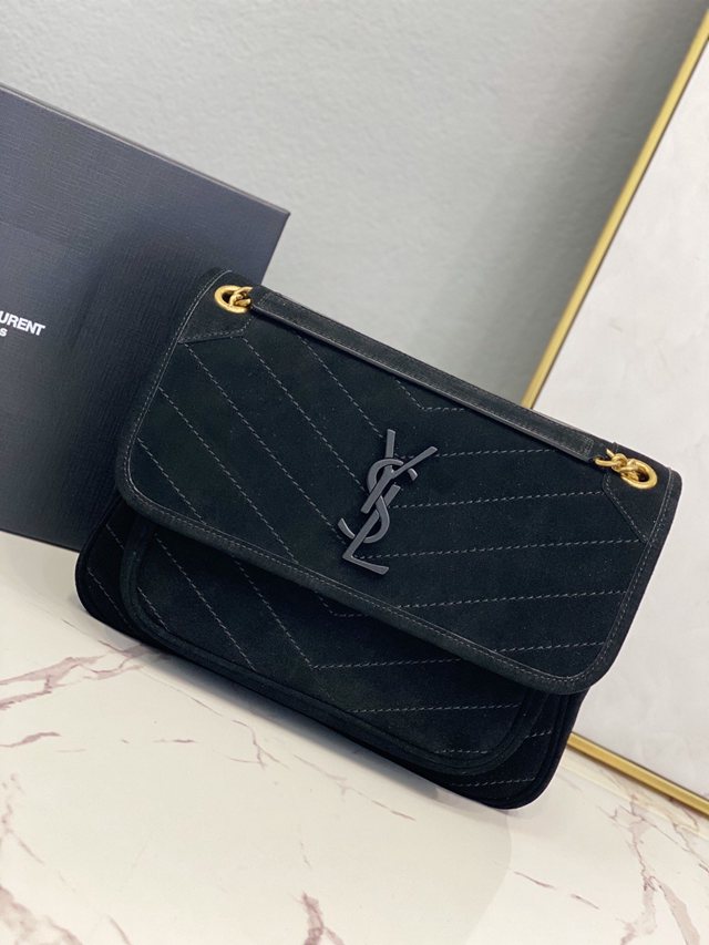 YSL专柜款女包 聖羅蘭經典款MONOGRAM翻蓋麂皮手袋 YSL肩背斜挎包 498894  jjh1073