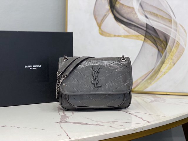 YSL专柜款女包 聖羅蘭經典款油蠟抓皺牛皮小號郵差包 YSL肩背斜挎包 533037  jjh1096
