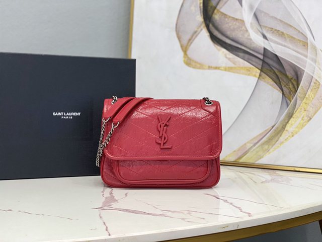 YSL专柜款女包 聖羅蘭經典款油蠟抓皺牛皮小號郵差包 YSL肩背斜挎包 533037  jjh1104