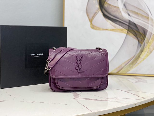 YSL专柜款女包 聖羅蘭經典款油蠟抓皺牛皮小號郵差包 YSL肩背斜挎包 533037  jjh1107