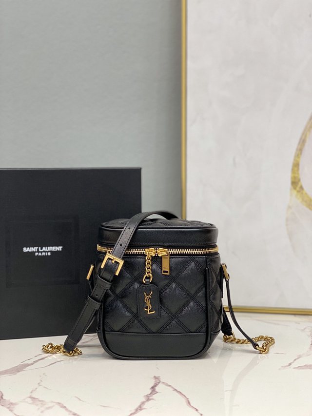 YSL专柜款女包 聖羅蘭經典款VANITY方形絎縫粒面壓印手袋 YSL環繞式拉鏈化妝包 649779  jjh1118