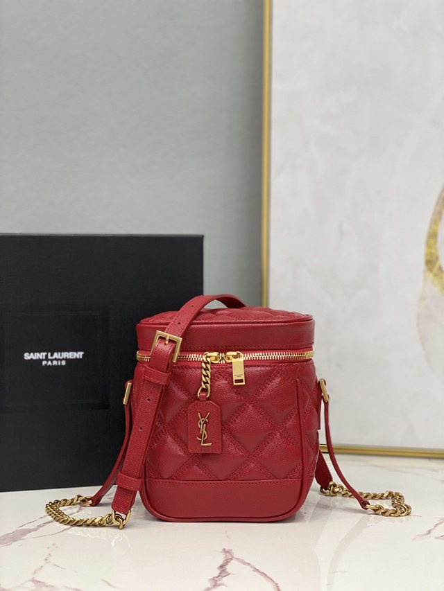 YSL专柜款女包 聖羅蘭經典款VANITY方形絎縫粒面壓印手袋 YSL環繞式拉鏈化妝包 649779  jjh1119