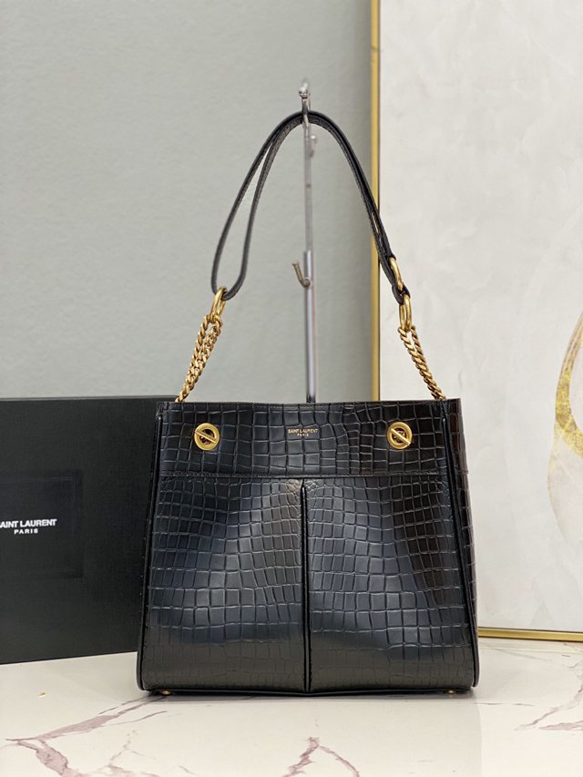 YSL专柜款女包 聖羅蘭經典款CLAUDE鱷魚紋壓印皮革購物包 640281  jjh1121