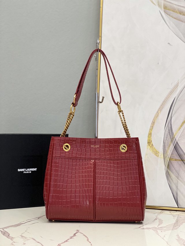 YSL专柜款女包 聖羅蘭經典款CLAUDE鱷魚紋壓印皮革購物包 640281  jjh1122