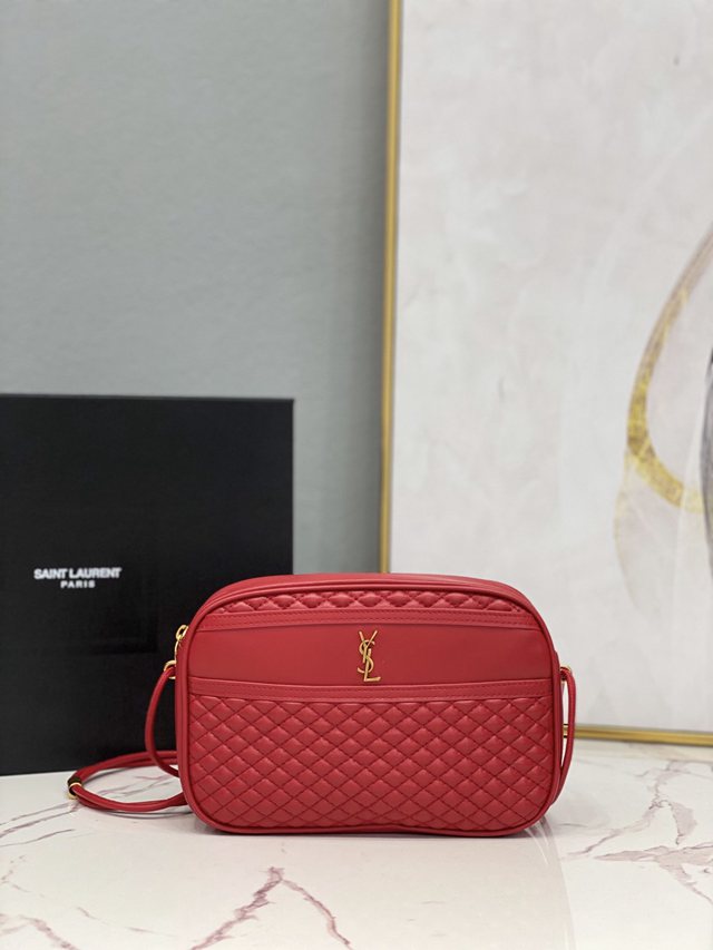 YSL专柜款女包 聖羅蘭經典款菱形絎縫單拉鏈羊皮相機包 YSL肩背斜挎包 648324  jjh1123