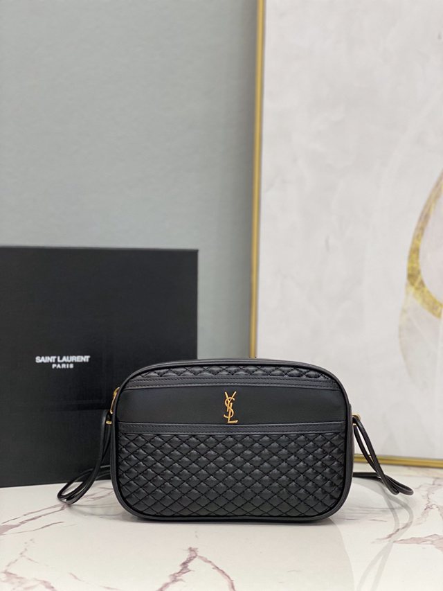 YSL专柜款女包 聖羅蘭經典款菱形絎縫單拉鏈羊皮相機包 YSL肩背斜挎包 648324  jjh1125