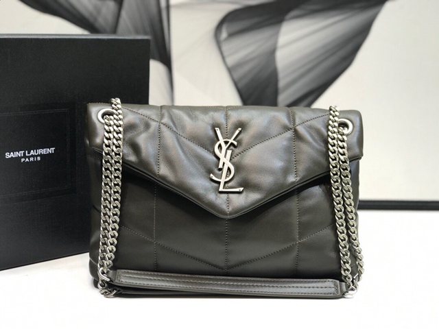 YSL专柜款女包 聖羅蘭經典款LOULOU PUFFER絎縫漆皮小號郵差包 YSL肩背斜挎包 577476  jjh1135