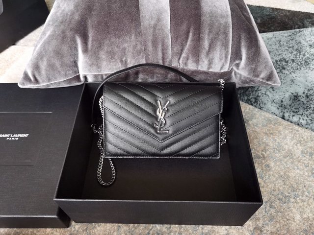 YSL专柜款女包 聖羅蘭經典款原廠魚子醬牛皮鏈條包 YSL肩背斜挎包 393953  jjh1168