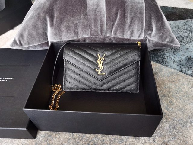YSL专柜款女包 聖羅蘭經典款原廠魚子醬牛皮鏈條包 YSL肩背斜挎包 393953  jjh1169