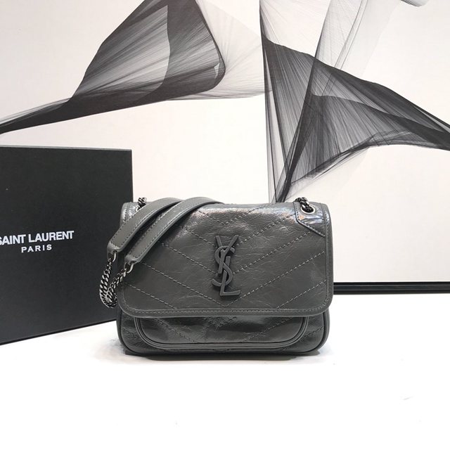 YSL专柜款女包 聖羅蘭經典款Niki油蠟抓皺牛皮小號郵差包 YSL肩背斜挎包 533037  jjh1180