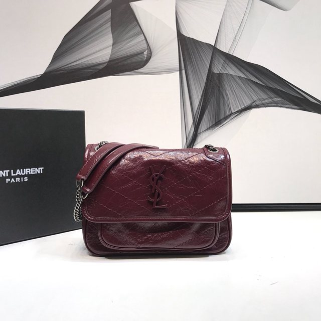 YSL专柜款女包 聖羅蘭經典款Niki油蠟抓皺牛皮小號郵差包 YSL肩背斜挎包 533037  jjh1183