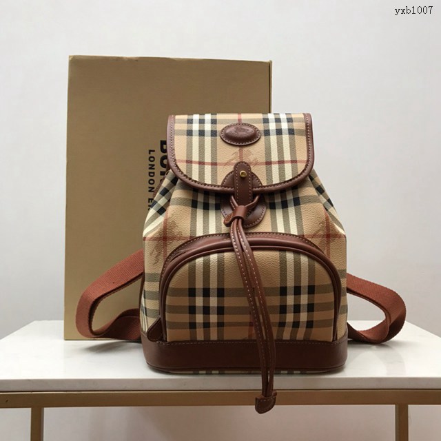 Burberry專門店新款女士後背包書包 巴寶莉中古格紋面雙肩包 yxb1007