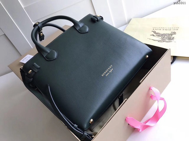 Burberry專門店新款中號綠色托特包 巴寶莉粒面小牛皮女士手提肩背包 yxb1011
