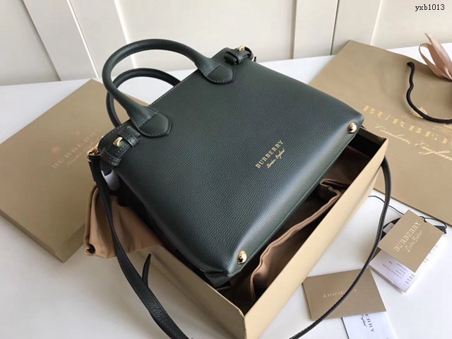 Burberry專門店新款小號綠色托特包 巴寶莉粒面小牛皮女士手提肩背包 yxb1013
